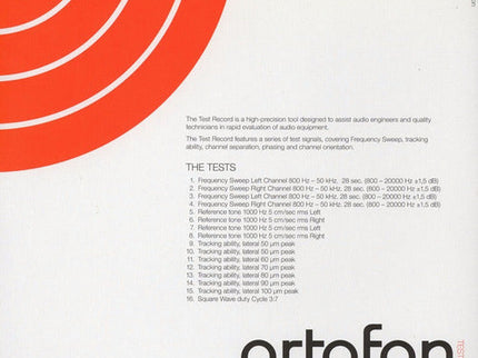 Ortofon Test-Record, Set-up & cartridge 204065